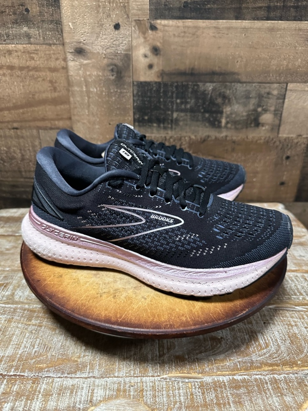 Brooks Glycerin 19 Womens 10 Black Pink Running Shoes Cushion Neutral Sneaker